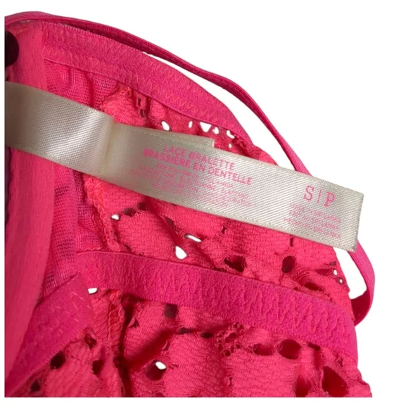 Victoria's Secret Pink Eyelash Lace Push Up Hot Pink Bra Bralette Small/P - Picture 6 of 6